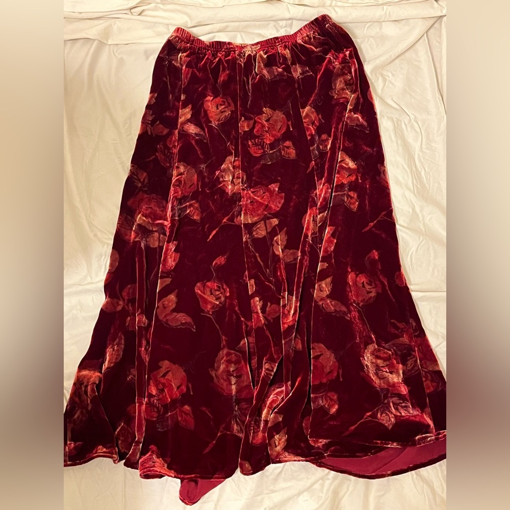 Red Rose Velvet Maxi Skirt